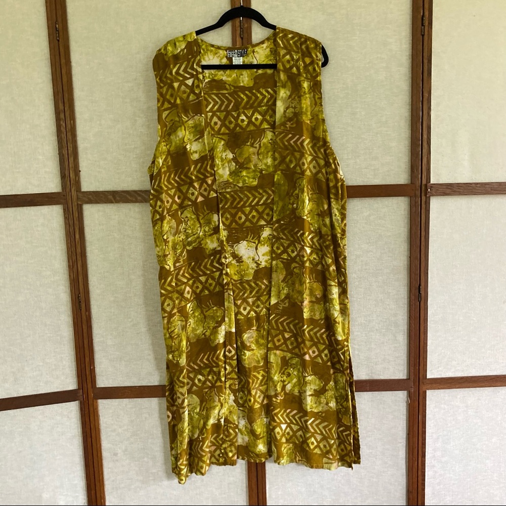 Vintage Step in Style Long Tunic Vest African Motif with Faces